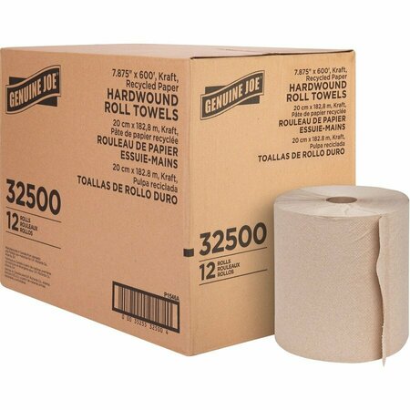 GENUINE JOE Embossed Hardwound Roll Towels - 7.88in x 600' - Kraft, 12PK GJO32500